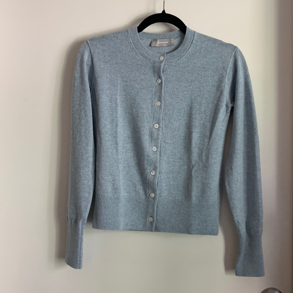 Baby blue cashmere Everlane cardigan